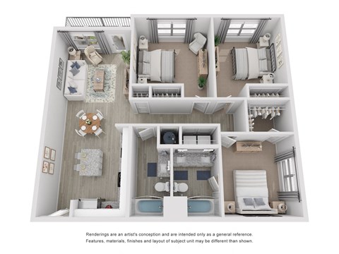 a 3d floor plan of a house with a bedroom and living room
